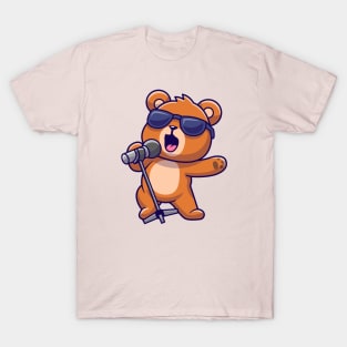 Cute Bear Singing Cartoon T-Shirt